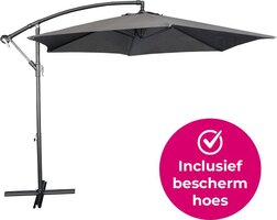 BluMill Zweefparasol - 300 cm - Grijs - Kantelbaar - Hoogte Verstelbaar - Met Kruisvoet