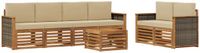 vidaXL - Bank loungeset - 6 zitplekken - Natuurlijk en beige - Massief acacia hout