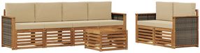 vidaXL - Salon d'angle - 6 places assises - Naturel et beige - Bois d'acacia massif
