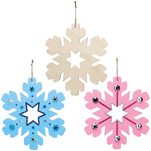 Baker Ross FX271 Sneeuwvlok Houten Kransen - Pak van 6, Kerstversiering Kinder Knutselpakketten, Houten Kerstkrans