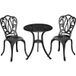 Ensemble de jardin 3 pièces comprenant 2 chaises d'extérieur et une table en verre avec trou pour parasol, aluminium, noir.