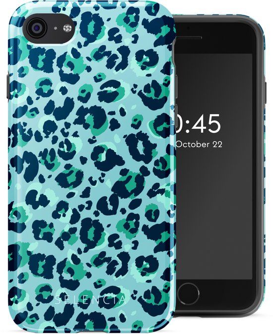 Selencia Hoesje - Geschikt voor Apple iPhone SE (2022) / SE (2020) / 8 / 7 / 6s / 6 - Backcover - Wild Spots Light Blue