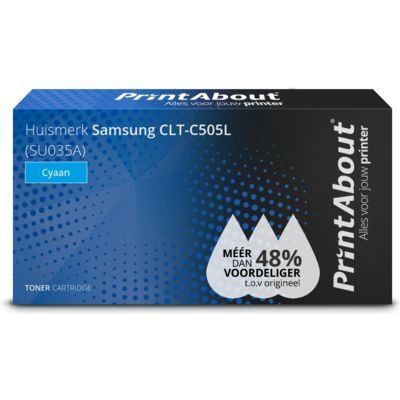 PrintAbout Huismerk Samsung CLT-C505L Cyaan Toner - Compatibel - 3800 pagina's
