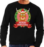 Bellatio Decorations Foute kersttrui - sweater - zwart - Rendier Rudolf - Merry Christmas - voor heren XL