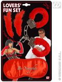 Widmann Grappige set voor liefhebbers, bonthandboeien, oogmasker, 2 veren, accessoireset, carnaval, themafeest
