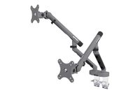 DIGITUS dubbele monitorbeugel – twee monitoren – tot 35 inch – mechanische veer – draagvermogen 10 kg – voor platte en gebogen schermen – VESA 75x75, 100x100 – tafelklem – Design-serie – grijs