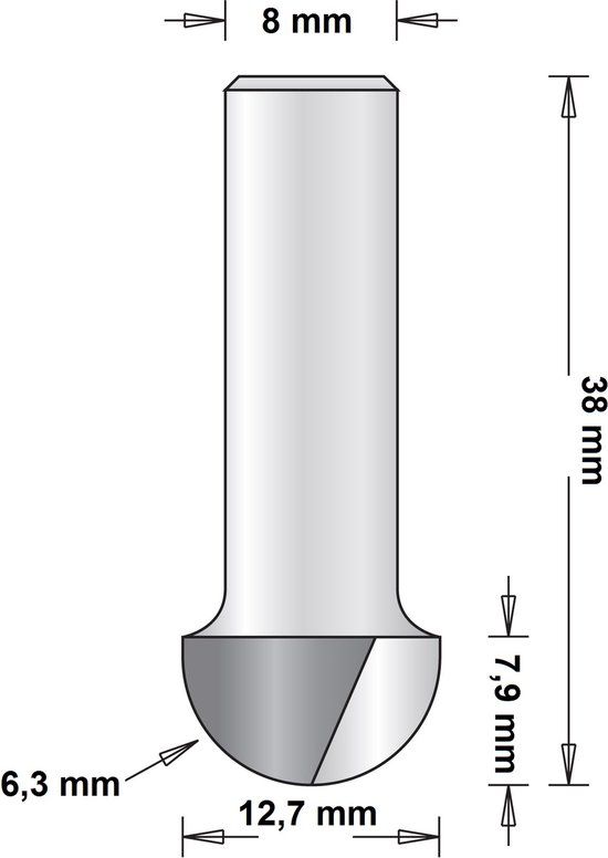 Hitachi 8 mm holprofielfrees 12.7 x 38 x 6.3mm