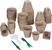 Relaxdays Kweekpotjes - Set van 96 - Vezelpotjes - Incl. toebehoren