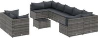 vidaXL 10-delige Loungeset met kussens Poly Rattan Grijs