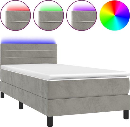 vidaXL Boxspring met matras en LED fluweel lichtgrijs 80x200 cm