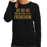 Bellatio Decorations Foute kersttrui/sweater voor dames - Hohoho freak show - zwart - glitter goud S