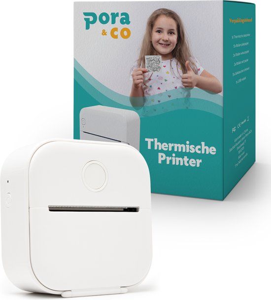 Pora&Co Mini Fotoprinter voor Smartphone - Wit - Incl. App & 1 Rol Fotopapier