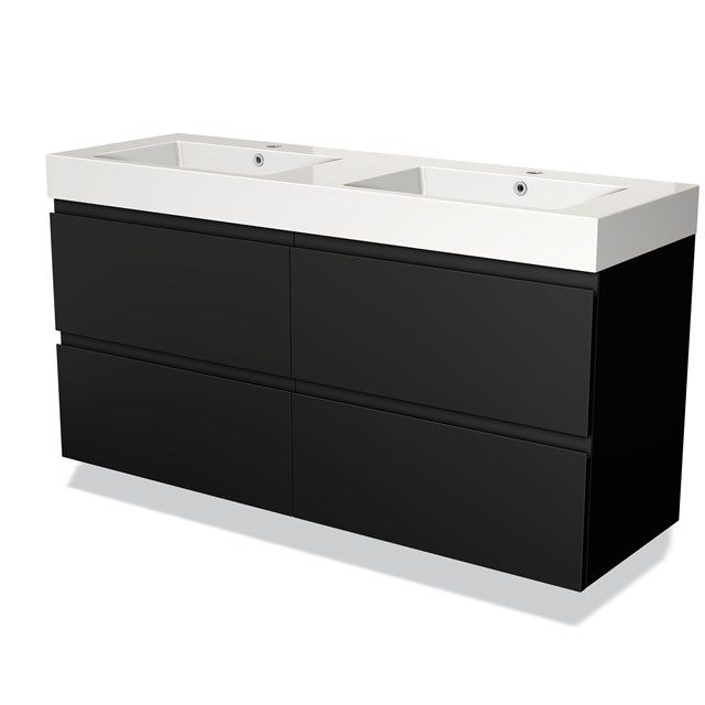 Maxaro Badkamermeubel 140cm Modulo Mat Zwart 4 Lades Greeploos Wastafel Mineraalmarmer