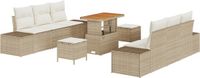 vidaXL Tuinbank Set met Kussen 9 Stuks Beige Polyrattan
