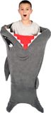 Fin Fun Haai dekentje voor kinderen, Fleece, Grijs, 56 x 134 cm