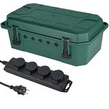 Electraline 300182 Waterdichte beschermhoes voor buiten, IP54, met stekkerdoos, 4 stopcontacten IP44 met doppen, kabel 5 m H05RR-F 3G1.5, groen, XL