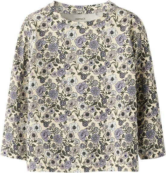 NAME IT - NMFNIKALA LS TOP BOX LNOOS - Meisjes - Blouses - Maat 104 - Katoen/Elastaan - Print - Buttercream