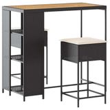 Poly Rattan 3-delige Barset de jardin avec coussins noir