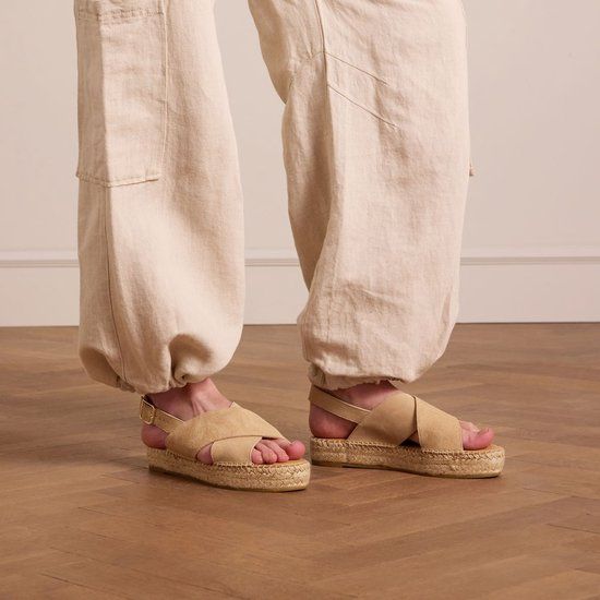 Manfield - Beige Suede Platform Sandals - Women's Size 39