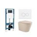 QeramiQ Dely Toiletset - inbouwreservoir Qeramiq Flush - 35mm zitting - metaal mat witte bedieningsplaat - ronde knoppen - beige