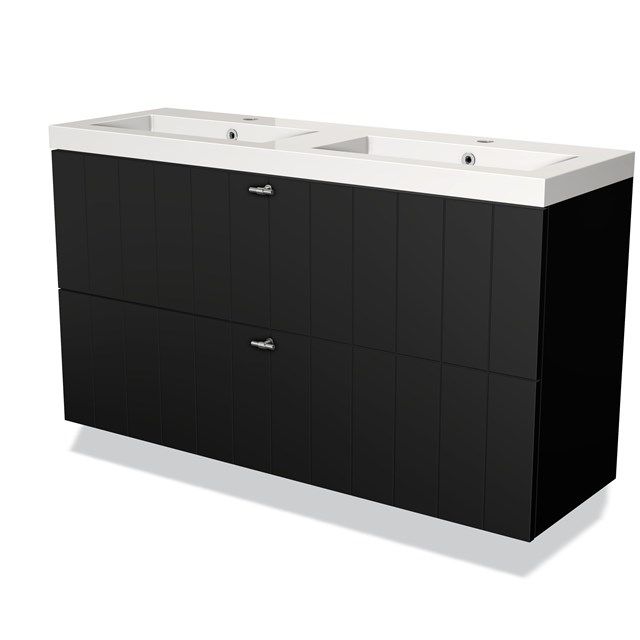 Maxaro Badkamermeubel 120cm Modulo Slim Mat Zwart 2 Lades Lamel Wastafel Mineraalmarmer - 6095843426487