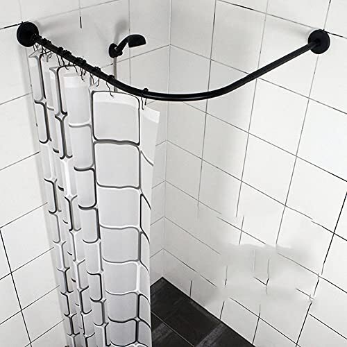 BNFDCD Rekbare hoek douchegordijnstang Lvorm met waterdicht gordijn