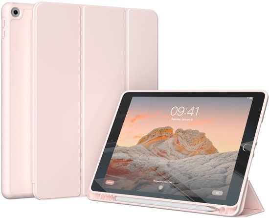 Accezz Tablet Hoes - Geschikt voor Apple iPad 9/8/7 10.2 inch - Smart Silicone Bookcase - Roze