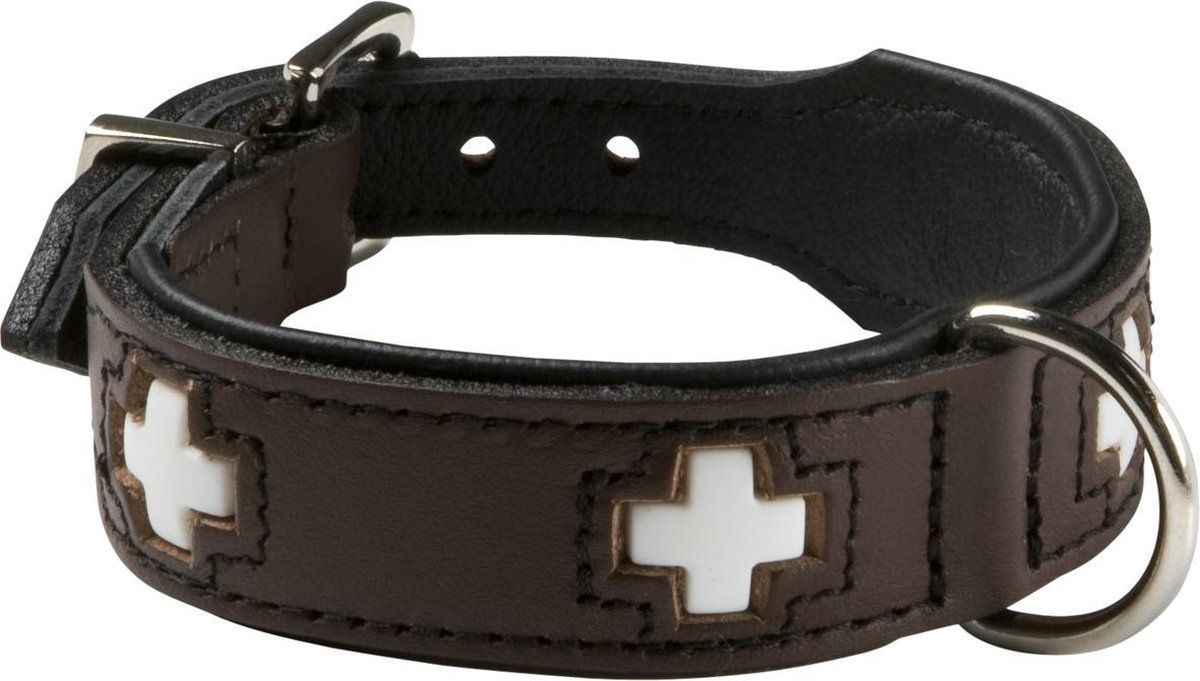 Hunter Swiss leren halsband - zwart, bruin - 30 - 34,5 cm