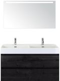 BES LED Maxx XL Badmeubelset 120 cm - Black Oak - Wastafel Kube Dubbel 2 Kraangaten met Sence Spiegel