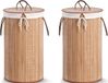 Zeller Panier à linge - 2x - bambou bois - rond/couvercle - 35 x 60 cm