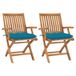 Teakwood Fauteuils pliants 2 pcs avec coussins bleu clair
