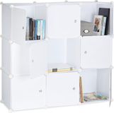 Merkloos Relaxdays Vakkenkast - 95 x 95 x 32 cm - 9 vakken - met deuren - kunststof - room divider - wit