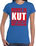 Bellatio Decorations Foute Kerst t-shirt - Kerst is kut maar toch ook wel gezellig - blauw - voor dames - kleding - trui shirt - kerstborrel S