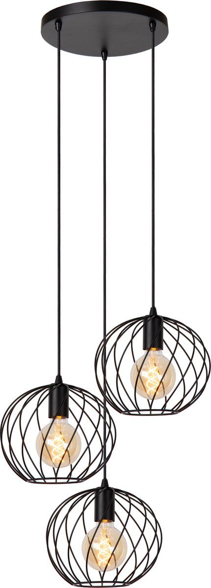 Lucide DANZA Hanglamp - Ø 50 cm - 3xE27 - Zwart - Metaal