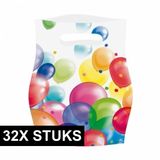 Merkloos / Sans marque Amscan Feestzakjes met ballonnen opdruk - 32x - 16 x 23 cm - plastic - uitdeelzakjes - traktaties - verjaardag - uitdelen