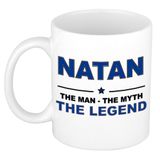 Bellatio Decorations Natan cadeau mok - man myth legend - naam koffiemok / beker - wit en blauw - 300 ml - verjaardag