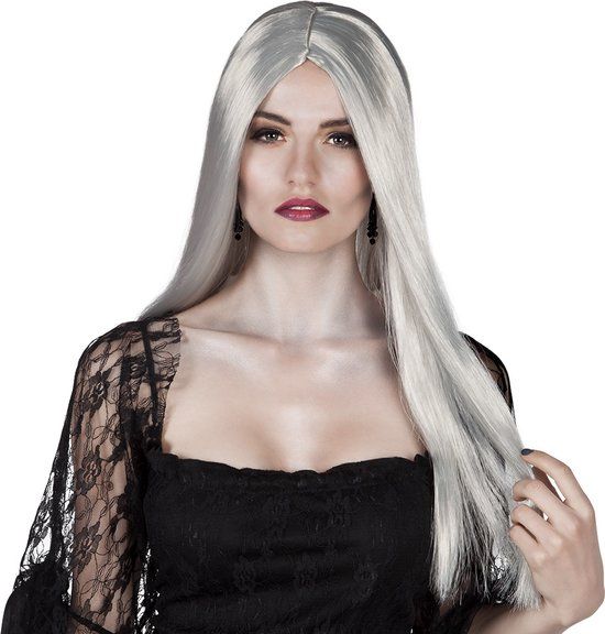 Boland Heks Pruik - Grijs - Lang - Steil - Halloween - Vrouwen