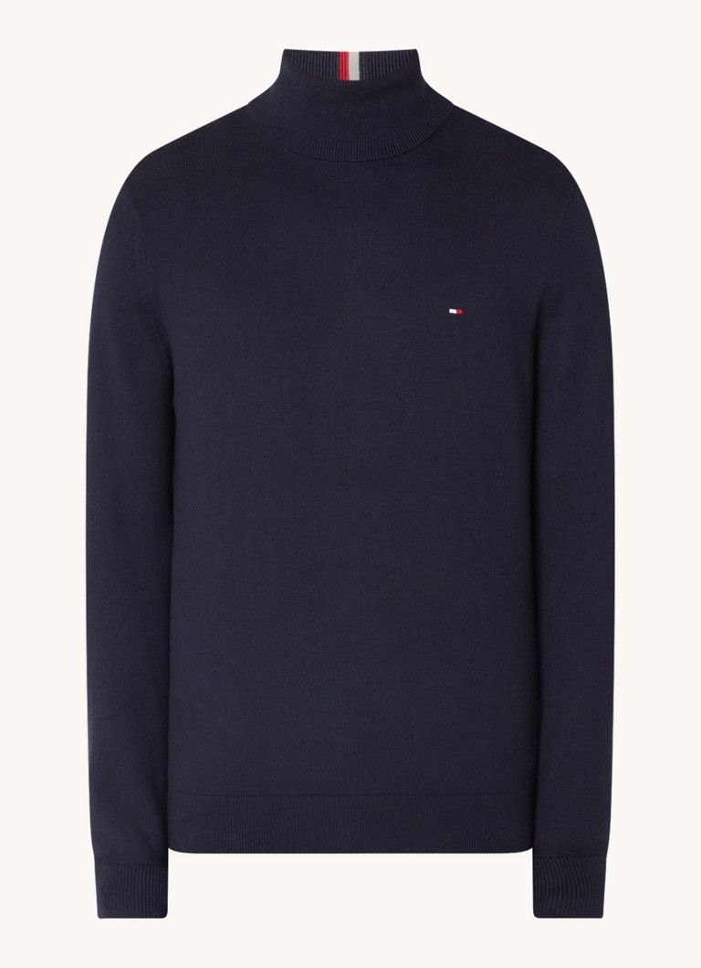 Tommy Hilfiger Pima Fine Knit Turtleneck Cashmere Blend with Logo Embroidery