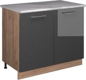 Vicco Wastafelkast Fame-Line, Antraciet Hoogglans/Goudkleurig Eiken, 100 cm, WB Marmer