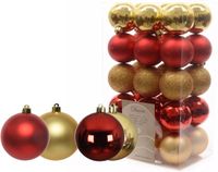 Decoris Kerstballen - 42x stuks - rood-goud - 6 en 8 cm - kunststof