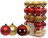 Decoris Kerstballen - 42x stuks - rood-goud - 6 en 8 cm - kunststof