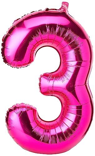 Unique Party Gigantische folieballon - 86 cm - Roze - Cijfer 3