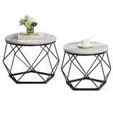 Vida Designs Brooklyn Ronde salontafels, set van 2 bijzettafels, modern stalen frame nestelen woonkamermeubels (grijs)