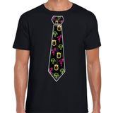 Bellatio Decorations Tropical party shirt heren - stropdas - zwart - neon - carnaval - themafeest XS