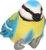 Uni Toys Knuffeldier Pimpelmees vogel - zachte pluche stof - blauw/geel - 10 cm