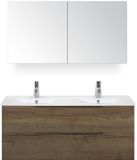 BES LED Seville Badmeubelset 120 cm - 2 Laden Tabacco Edge - Wastafel Enjoy Dubbel met Spiegelkast