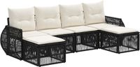 vidaXL - Tuinbank - Set - 6 - st - Zwart - en - Crème - Wit - poly - rattan