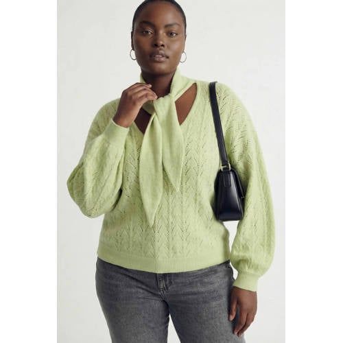 VERO MODA CURVE trui limegroen gebreid
