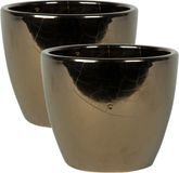 Ter Steege Bloempot - 2x stuks - goud - glans - Scandinavisch - 16 x 13 cm