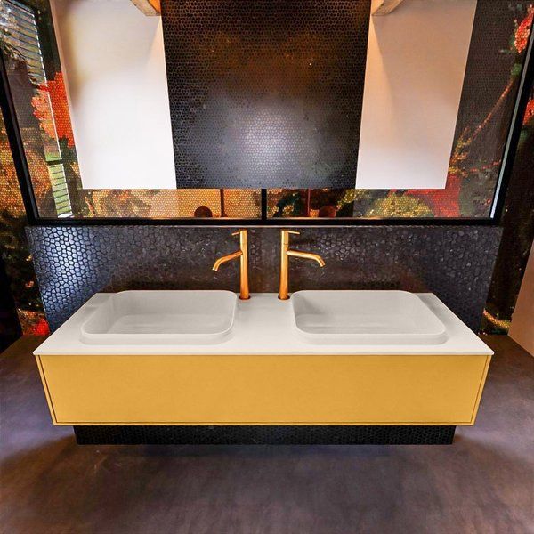 Mondiaz ERIN 150cm badmeubelset Ocher met 1 lade + RIDGE dubbel wastafel Linen